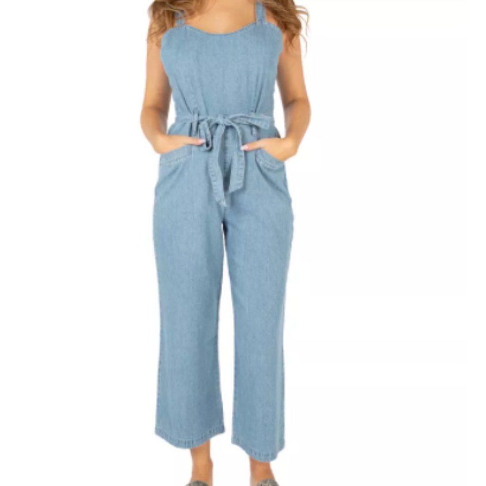 Belted Demin Jumpsuit with Pockets - Small - New